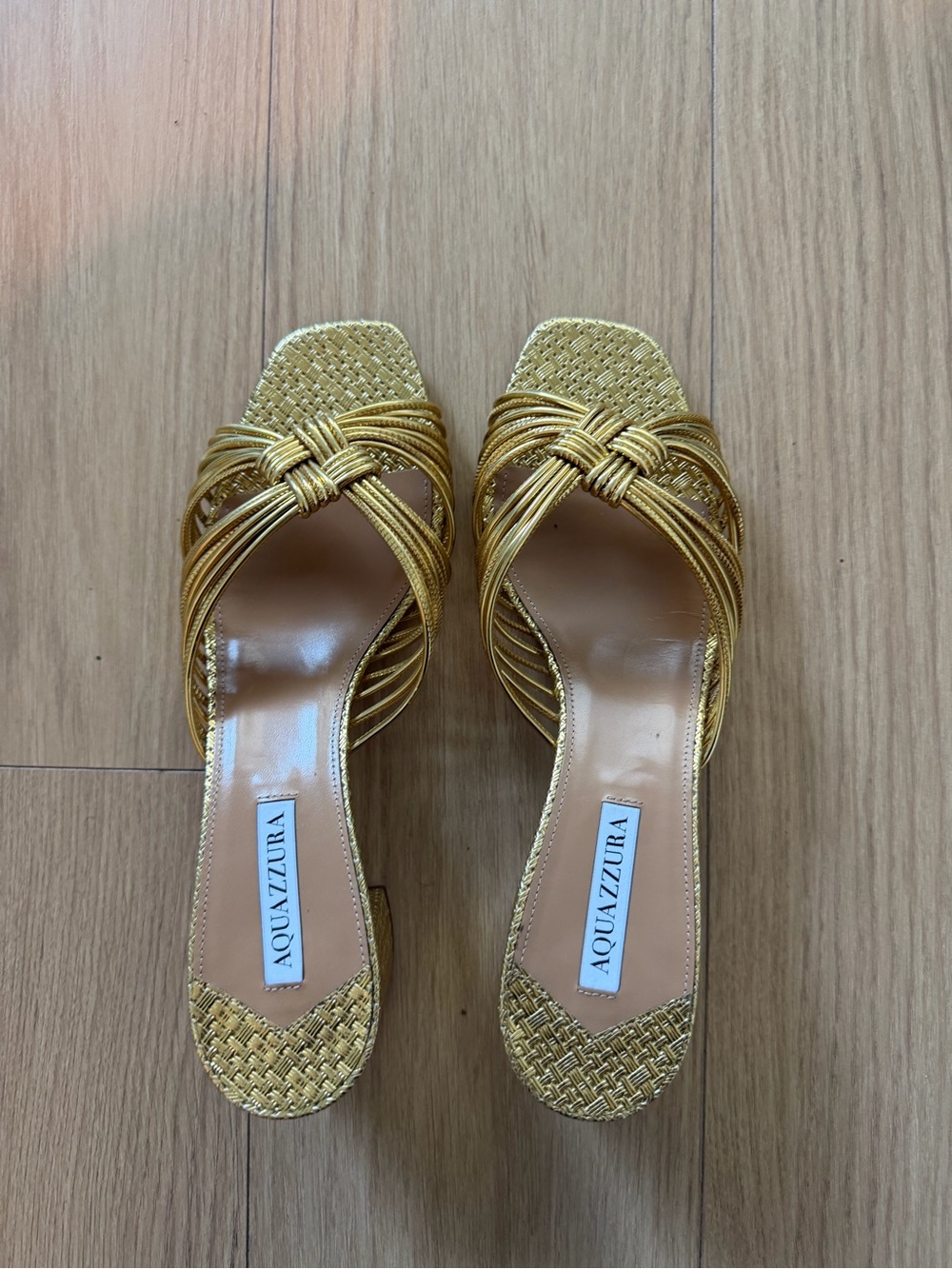 Aquazzura Metallic Gold Knotted Slide Mules